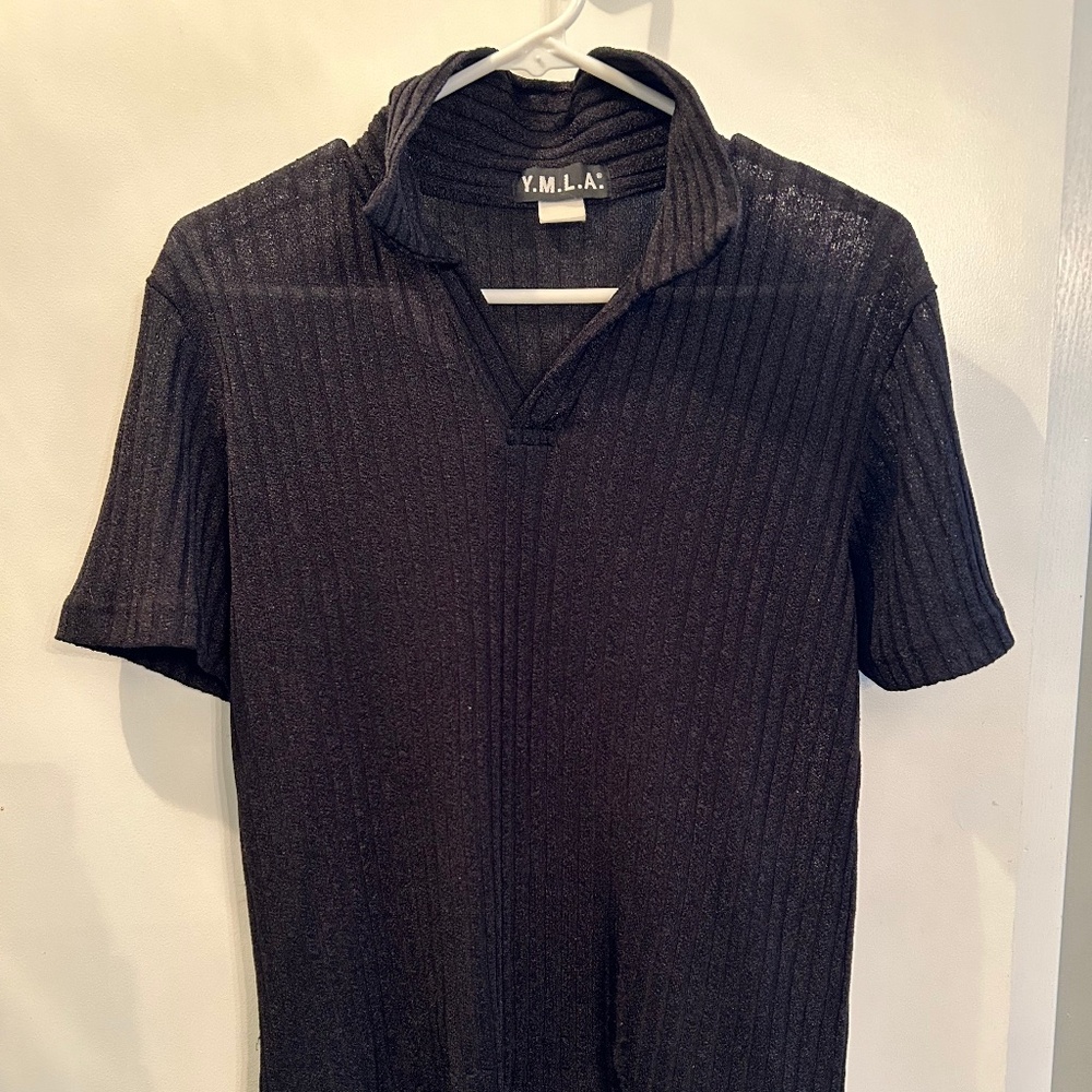 Y.M.L.A. Sheer Black Collared Shirt